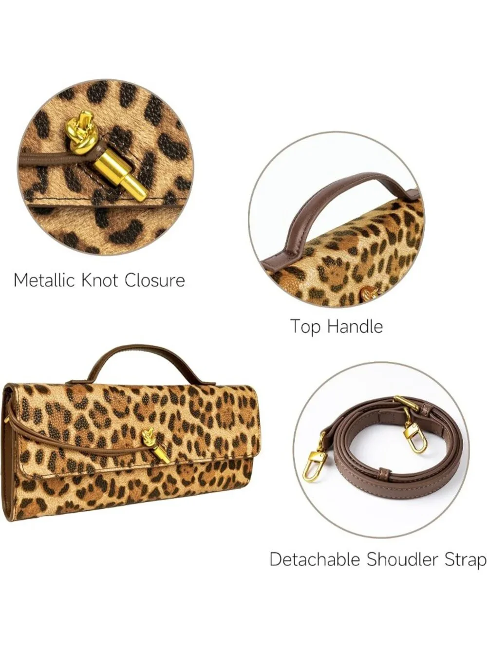 Women's Brown Leopard Leather Suede Woven Clutch Purse For Evening Crossbody Bag